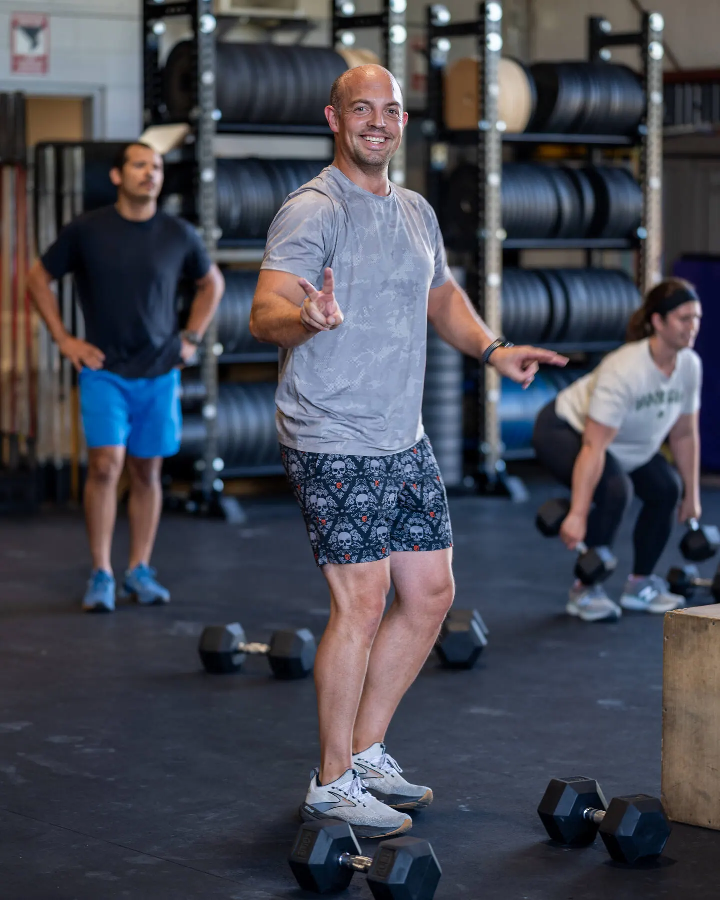 A full class working with dumbbells